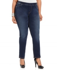 Be comfortably chic with Seven7 Jeans' plus size skinny jeans, featuring an elastic waist.