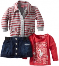 Baby Phat - Kids Baby-girls Newborn Printed Strip Jacket and Shirt Set, Dark Wash, 6-9 Months