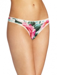 OnGossamer Women's Printed Mesh Hip Thong Panty, Rose Garden, M/L