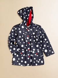 The perfect rainy weather companion for your little one, with ultra-soft terry lining for extra comfort. Attached hoodLong sleevesSnap frontFront flap snap pocketsFully linedPolyurethaneLining: 78% cotton/22% polyesterMachine washImported