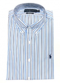 Ralph Lauren Men's Dress Shirt in White, Blue, Navy Pony CUSTOM FIT