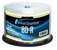 Optical Quantum OQBDR04LT-50 4X 25 GB BD-R Single Layer Blu-Ray Recordable Logo Top 50-Disc Spindle