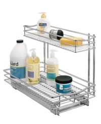 An organized under-sink oasis for your kitchen and cleaning supplies, this sleek rig turns any ordinary cabinet into a two-level pullout cupboard. Never again will you strain to reach what you need – the smooth gliding design brings the supplies to you.