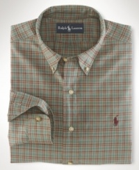 A relaxed-fitting plaid shirt in soft cotton poplin creates a polished masculine look for the gentleman.