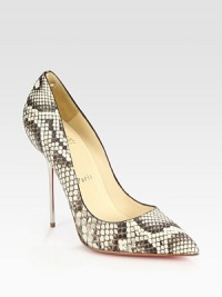 Lifted by a towering metal heel, multi-tone python adds dimension to this iconic point toe silhouette. Metal heel, 5 (125mm)Python upperLeather liningSignature red leather solePadded insoleMade in ItalyPlease note: Python pattern may vary.OUR FIT MODEL RECOMMENDS ordering one half size up as this style runs small. 