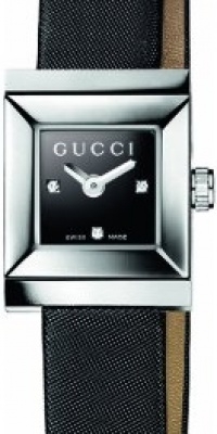 Gucci Women's YA128503 G-Frame Square Black Strap Black Diamond Dial Watch