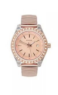 Fossil Women's ES2907 Rose Gold stainless Steel expandable band Rose Gold Case & Dial Crystallized bezel Watch