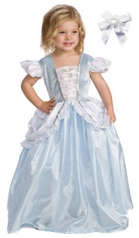 2 item bundle: Little Adventures Cinderella Princess Dress Up Costume + Hair Bow - Girls Size 3T,4T,5T - Machine Washable!