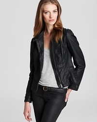 A French Connection faux leather jacket adds sleek style to your days and downtown-cool to your nights. Layer the front zipping silhouette over a tee with skinny jeans for an au courrant club-going look.