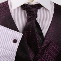 Purple Polka Dots Formal Vest for Men Plaid for Mens Gift Idea with Match Tuxedo Vests ,cufflinks, hanky and Ascot Tie for for Suit Y&G VS2032-3XL