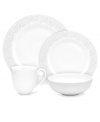 A soft, feminine look with Denby durability, the Lucille Silver place setting offers enduring everyday style. Shimmering swirls adorn creamy bone china in a pattern inspired by vintage lace and designed by English stylemaker, Monsoon.