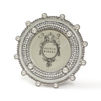 This beautifully detailed frame combines white enameling, faux pearls and clear pavé Swarovski crystals.