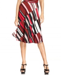 Be memorable in Ellen Tracy's A-line skirt, featuring a colorblocked stripe print and swingy silhouette. Pair it with the matching top to make a flawless ensemble!