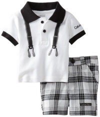 Calvin Klein Baby-Boys Newborn Polo With Plaided Short, White, 3-6 Months