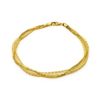 Gold Plated Net Wrap With Snake Chain Sterling Silver Italian Bracelet Length 7.5  Width 4mm Lock Lobster Clasp