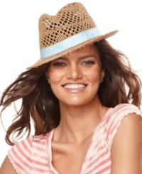 A classic design that never goes out of style, from season-to-season: a 100% paper open-work fedora from Nine West.