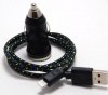 Black 3ft 8 pin to USB Braided High Quality Durable Charging / Data Sync Cable + USB Car Adapter fits iPhone 5