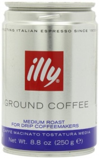 illy, Ground Coffee Drip Grind (Medium Roast, Blue Band), 8.8-Ounce Tins (Pack of 2)