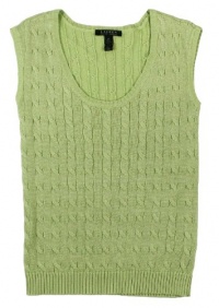 Lauren Ralph Lauren Women's Sleeveless Cabled Scoopneck Top (Medium, Soft Lime)