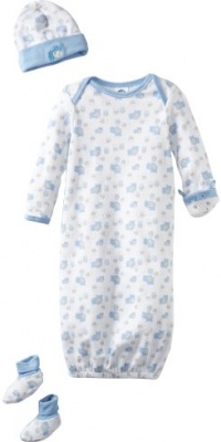 Gerber Baby-Boys Organic 3-Piece Layette Starter Set Gown with Cap and Booties, Blue, 0-6 Months