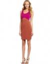 HALSTON HERITAGE Women's Sleeveless Color Blocked Ponte Dress, Bright Magenta/Spice, 4