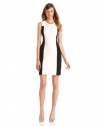 HALSTON HERITAGE Women's Sleeveless Crewneck Colorblock Ponte Dress, Cream/Black, 4