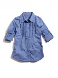 GUESS Kids Girls Ruffle Front Shirt, BLUE (14)