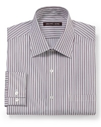 A dignified dress shirt from Michael Kors rounds out your wardrobe with a handsome stripe design in crisp, cool cotton. Pair it with a tie and trousers, or wear alone with dark wash jeans on casual Friday.