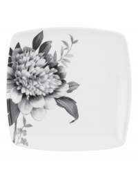 Subdued in shades of gray, the vivacious florals of Moonlit Garden square dinnerware adorn this sleek white accent plate with modern romance. In durable Lenox porcelain.