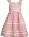 Size-5, Pink, BNJ-7656R, Pink and White Striped Linen Dress,Bonnie Jean Little Girls Special Occasion Flower Girl Easter Party Dress