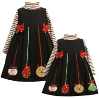 Size-6 BNJ-2944X 2-Piece RED GREEN Striped Knit Hanging Ornament Corduroy Jumper Holiday Dress Set,X62944 Bonnie Jean LITTLE GIRLS