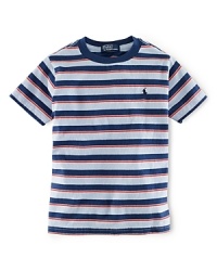 A classic tee is updated in striped jersey-knit cotton with an embroidered pony for heritage style.