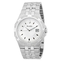 Bulova Men's 96E106 24 Diamond Case Silver and White Dial  Bracelet Watch