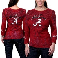 NCAA Alabama Crimson Tide Womens Allover Three Quarter Sleeve Rhinestone T-Shirt - Crimson (Medium)