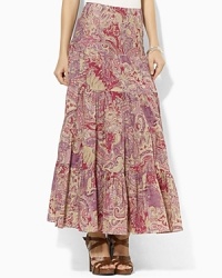 Intricate paisley rendered on soft woven cotton exudes rich femininity in a flowing, tiered silhouette.