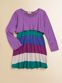 With a skirt in a rainbow of stripes, this darling dress is an entire outfit in one easy piece.CrewneckLong sleevesDress underlay50% cotton/50% modalMachine washImported