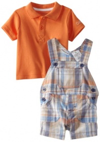 Calvin Klein Baby-Boys Newborn Polo Top With Plaided Shortall, Orange, 0/3 Months