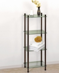 Classic and sophisticated, this storage tower elegantly keeps bath items organized with four tempered glass shelves and bronzed support.