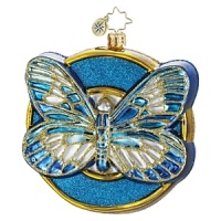 A royal blue and pearl butterfly glitters in this Diabetes Awareness holiday ornament.