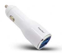 PowerGen Dual USB Port 2A 10w (fast) Heavy Duty Ouput Car Charger - White