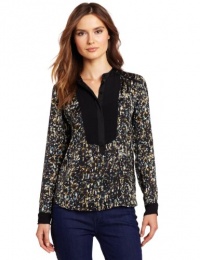 Rebecca Taylor Women's Sequin Silk Henley Blouse, Multi, 6