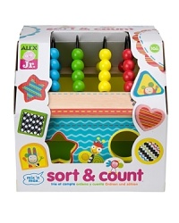 With a roof made of colorful counting beads, your little one will count, sort and color-match 6 wooden shapes.