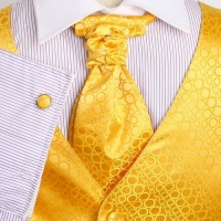 Yellow Polka Dots Mens Designer Tuxedo Vest Set Match Tuxedo Vests for men ,cufflinks, hanky and Ascot Tie for Suit Y&G VS2007-L