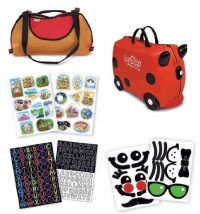 Trunki Ruby Travel Suitcase Combo Pack- Trunki, Coordinating Totebag and 3 Bonus Sticker Packs (Red/Orange)