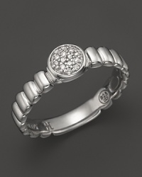 John Hardy Bedeg Silver Round Station Slim Band Ring with Diamond Pave