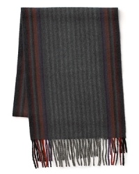 Brace yourself when the cold weather comes with this warm, cozy scarf in soft cashmere, patterned in handsome herringbone with a colorful stripe border for classic appeal.