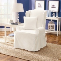 Sure Fit Twill Supreme 1-Piece Wing Chair Slipcover, White