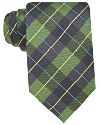 Plaid on this Geoffrey Beene silk tie adds a pick-me-up to any workday look.