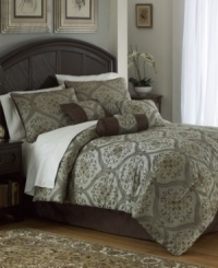 The definition of traditional elegance, this Cecilia comforter set embraces a flourish pattern in a neutral palette for a completely classic look. Solid accents and decorative twisted cord finish the set with polish.