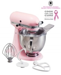 Bake for something better. This classic KitchenAid Artisan Stand Mixer, in the same shade of pink as the Breast Cancer Awareness ribbon, makes a statement of compassion while delivering the performance you've come to expect. Easier to use than other stand mixers because of a uniquely styled tilting head and an ergonomically designed handle on the mixing bowl. One-year warranty. Model KSM150PS. Qualifies for Rebate